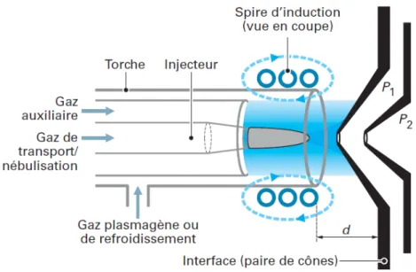 Figure I-7 : Exemple d’un dispositif plasma-interface à deux cônes. Source : (Paucot and Potin- Potin-Gautier, 2010) 