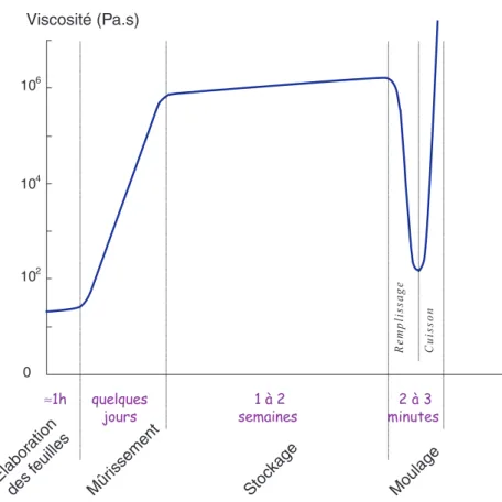 Figure 1.2: Evolution de la viscosité au cours de la vie du SMC