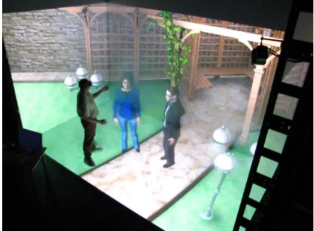 Fig.  3-  MARC  et  Réalité  Virtuelle  dans  EVE  (Martin  et  al.,  2011)  pour  l’interaction  sociale  avec plusieurs agents virtuels
