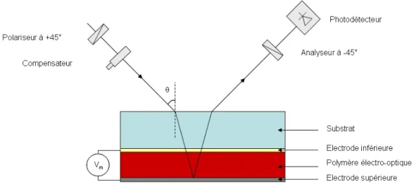 Fig. 2.11 – Principe de la mesure par r´ eflexion des coefficients ´ electro-optiques par la m´ ethode de Teng et Man