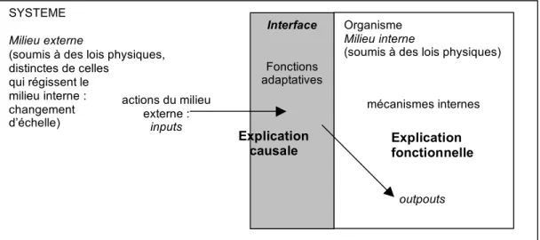 Figure 1-2. La modélisation de l’explication en biologie de Cellérier (1973,  p. 122-123) 