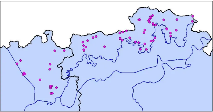 Fig. 5 : Carte de répartition des relevés réalisés en 2016 