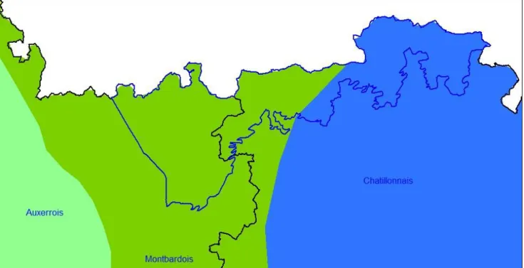Fig. 2 : Régions climatiques de la Côte d'Or (Bardet &amp; al 2008) 