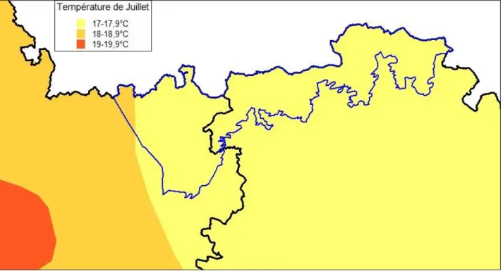 Fig. 5 : Températures moyennes de Juillet (Bardet &amp; al 2008) 