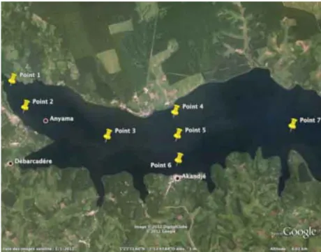 Figure   3.   Localisation   des   points   d’échantillonnage   dans   la   partie   Ouest   de   la   lagune       