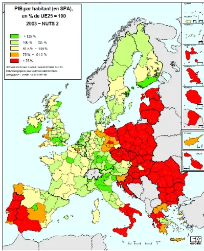 Figure 7: Evolution du PIB par région en parité de pouvoir d'achat 1995-2000  Source : ESPON Project 1.1.3, Enlargment of the European union, 2005, p.4 