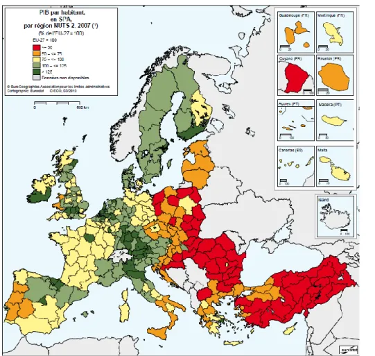 Figure 11: Produit Intérieur Brut par habitant (PPA), UE et pays candidats en  2007 