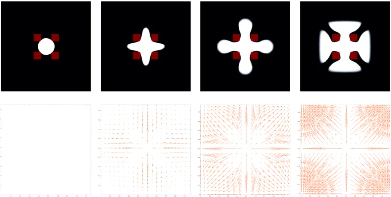 Figure 5.14 – Algorithme sous-optimal avec contrainte d’annulation. Première ligne : l’image déformée f n 