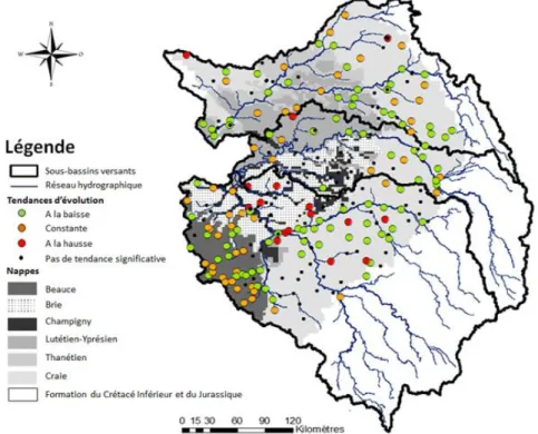 Figure 12 : Tendances d'évolution des concentrations en DEA sur la période 2003-2014 