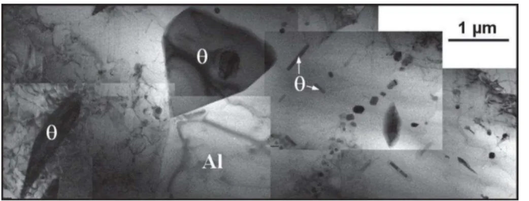 Figure I-28  : Micrographie MET en champ clair de la matrice aluminium, provenant d’un composite Al/ -Al-Cu-Fe  brut  d’élaboration  [18]