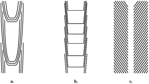 Figure 12  Différentes structures de nanofibres de carbone : a. « nano-bamboo »  b. « stacked-cup »  c