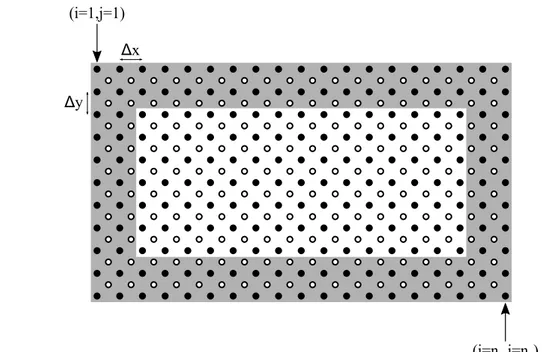 Figure 1.4  Maillage utilisé pour disrétiser les équations de propagation. La surfae grisée