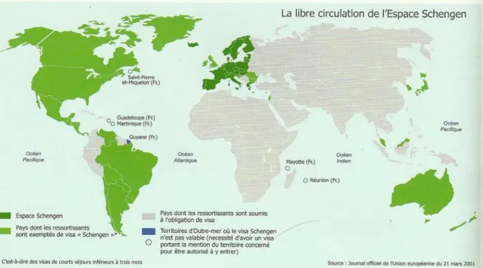 Fig;  1.2.9.  ;  «La libre  circulation  de  l’Espace  Schengen»  (scan). Source  :  «Atlas des  migrants  en Europe», Clochard  (dir.), 2009, p.28