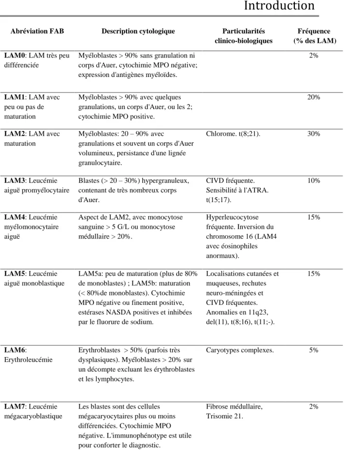 Figure 1: Classification FAB des LAM.  