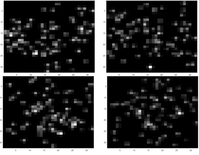 Figure 1.3: Four quantized images in a Tomo-PIV simulation provided by ONERA.