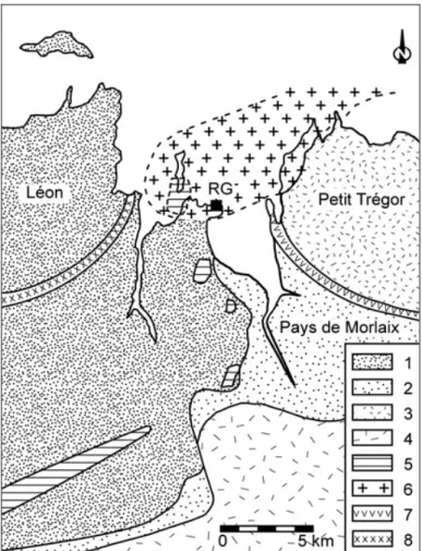 Fig. 5 – Carte géologique schématique des confins Léon-Trégor (d'après Chauris, 1972)