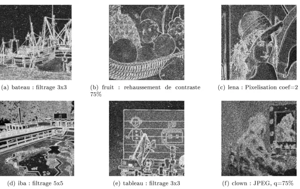 Fig. 4.2  Comportement des contours des images en fonction de diverses attaques