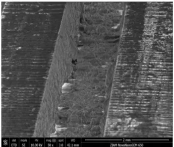 Fig. 3.8.  SEM micrograph of the washcoated γ-Al 2 O 3  layer on the microchannel of the FeCrAlloy  platelet