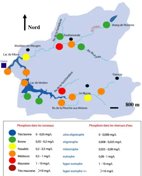 Figure 6 : Suivi de la qualité de l’eau au sein du bassin versant de Ribou. Conception : De Nardi  Frédéric (D’après CAC, 2007) 