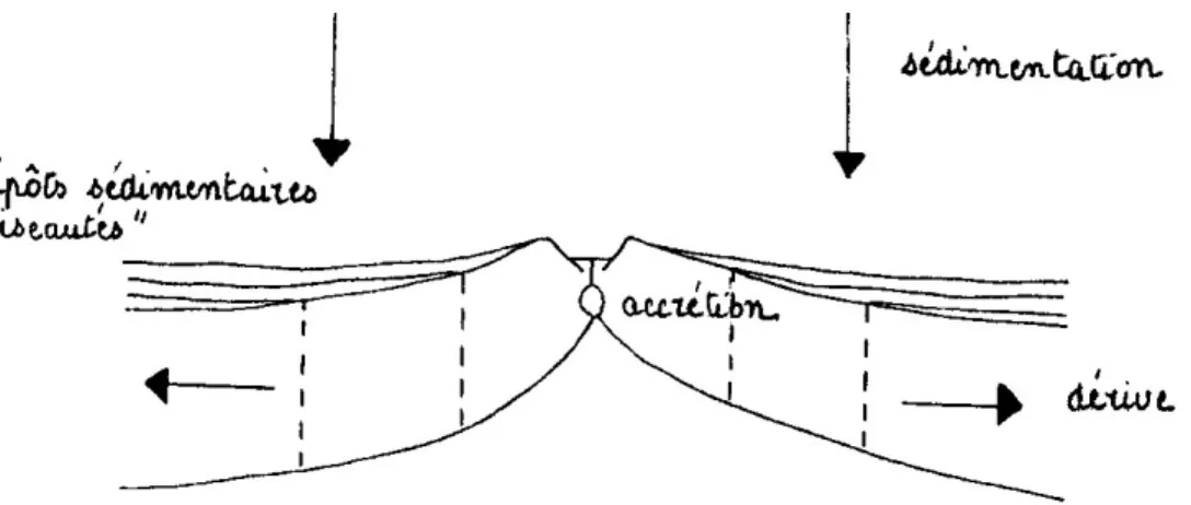 Figure 5.1 : Dérive, accrétion et sédimentation océaniques 