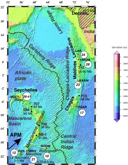 Figure 1. Bathymetric and topographic map of the studied area (e.g. Smith &amp; Sandwell 1997)