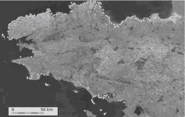 Figure  1 :  Distribution  générale  des  pêcheries  de  Bretagne,  toutes  périodes  confondues.