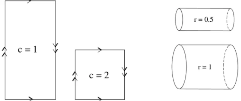 Figure 1.1. The Klein bottles K c (left) and the cylinders C r (right).