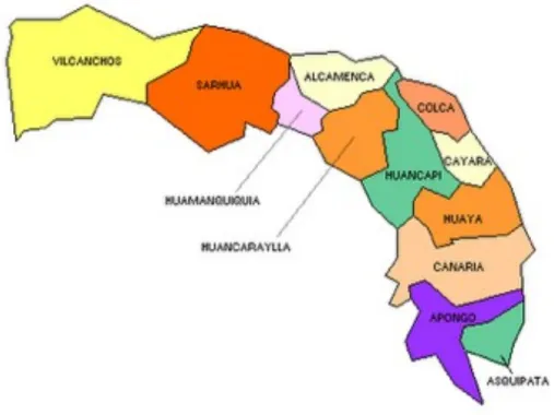 Figure  3 :  Carte  géographique  de  la  province  Victor  Fajardo  et  localisation  du  village de Cayara 