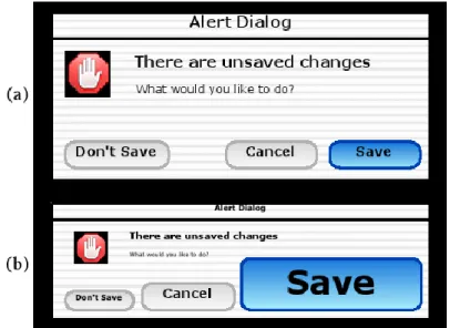 Figure XIV. Semantic Pointing: (a) a dialogue box in the visual space, (b) the same  box in the motor space with semantic pointing – extracted of [18]