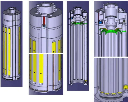 Figure 3-4 : General view of the Target Heat Exchanger (left) and vertical cutted view (right) 