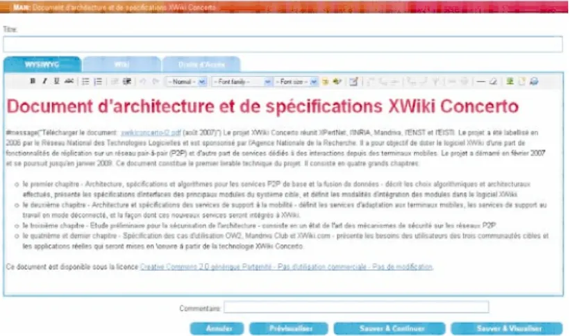 Figure 2. XWiki Document example in editing mode 
