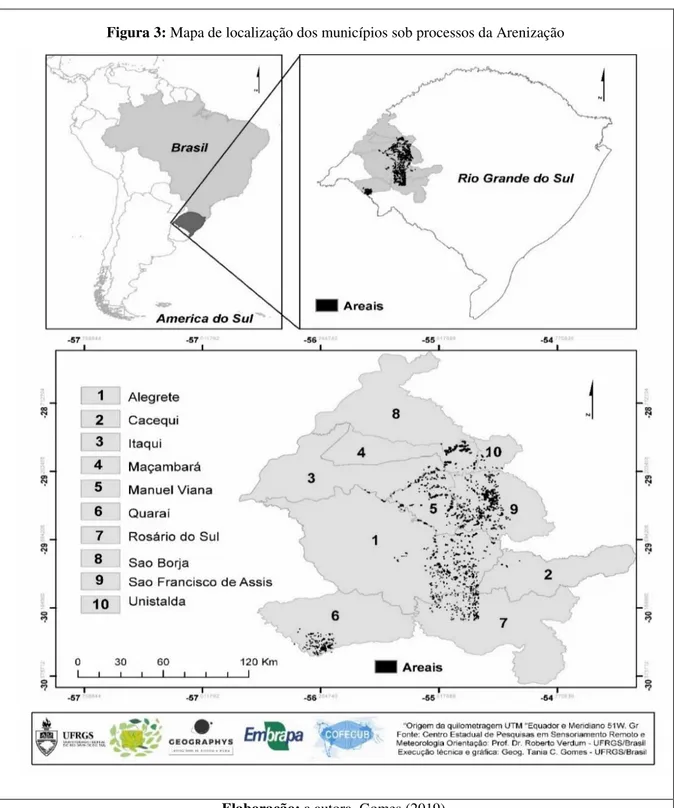 Figura 3: Mapa de localização dos municípios sob processos da Arenização 