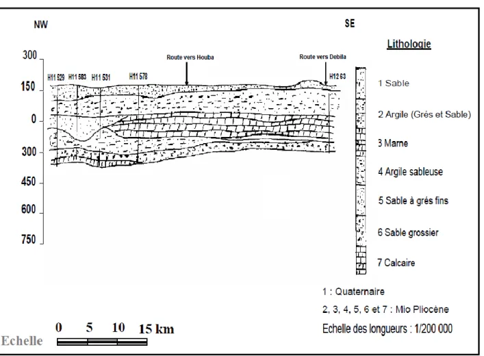 Fig. I.7: Coupe géologique N° 3 Extraite a partir des logs lithologiques des  forages(A.N.R.H, 1989) 