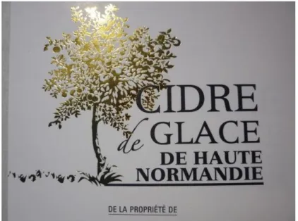 Figure  n°2 :  L’identité  visuelle  commune  des  bouteilles  pour  les  cidres  de  glace  de  Haute- Haute-Normandie 