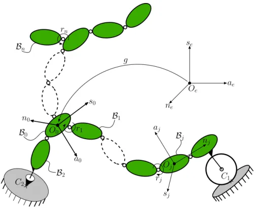 Figure 2.1 – Système mobile multi-corps en contact ponctuel avec un substrat rigide.