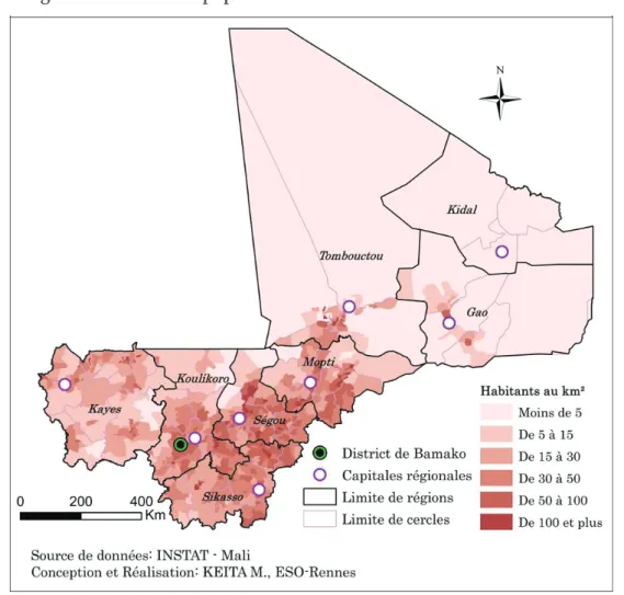 Figure 13. Densité de population dans les communes maliennes en 2014 