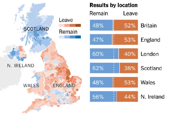 Figure  1.1.  A  detailed  map  of  the  results  of  the  2016  Referendum.  (New  York  Times  2020) 
