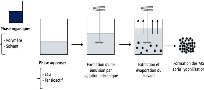 Figure 7: Formulation de microsphères par procédé d’émulsion simple (H/E) 