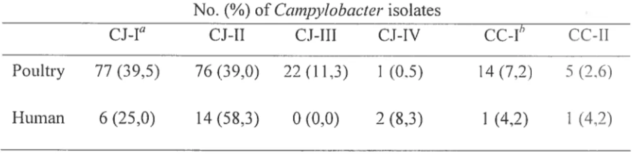 Table 3.1. Biotyping of CampyÏoÏ3acter isolates from Québec. Canada No. (%) of Cainpylobacter isolates