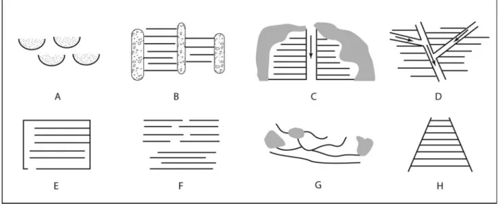 Fig. 2 : Formes d’organisation des terroirs de l’arboriculture fruitière. A : Terrasses en demi-lune ; B : T