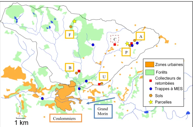 Figure 7 : Localisation des points d’échantillonnage dans le bassin de l’Orgeval 