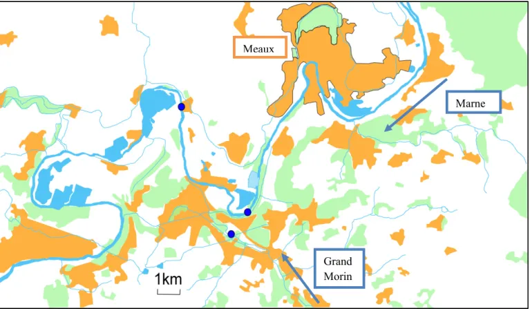 Figure 8 : Localisation des trappes à MES à la confluence de la Marne et du Grand Morin 