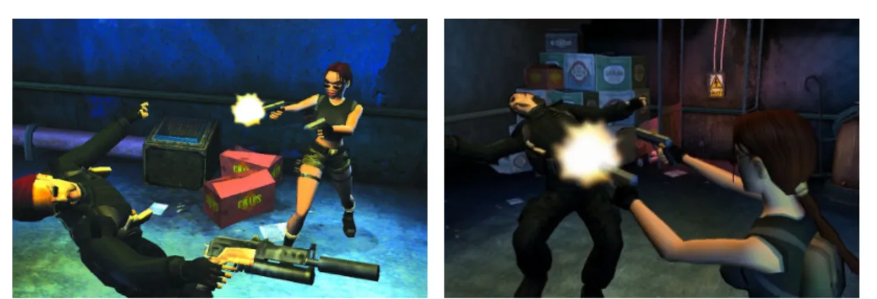 Figure 2.4 – Illustration de deux placements de caméra du jeu à la troisième personne : « Tomb Raider: