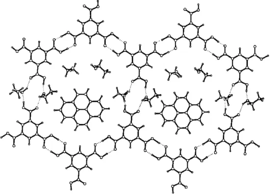 Figure 9 : Une couche de la structure cristalline de l’acide trimésique·1/2 pyrene·EtOH,  vue perpendiculaire à l’axe c