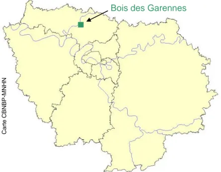Figure 1 : Localisation du Bois des Garennes au niveau régional. 