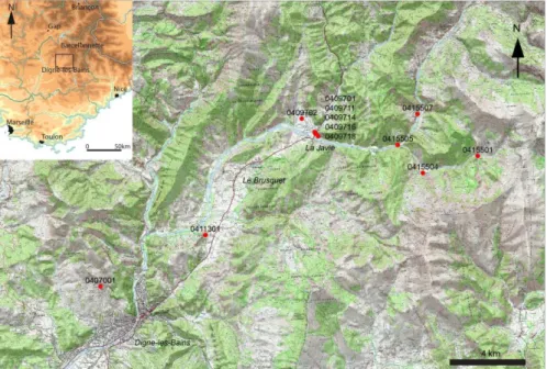 Tableau 1 – Présentation des 12 sites étudiés dans la vallée de la Bléone  (Alpes-de-Haute-Provence) 