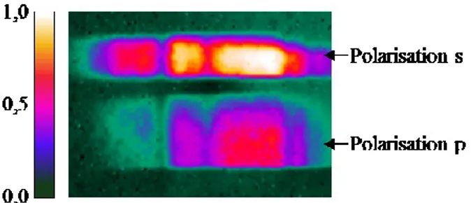 Figure 2.4 : Image spectrale de l’intensité du signal par les polariseurs en position parallèle (p) et  perpendiculaire (s) d’un film de PS