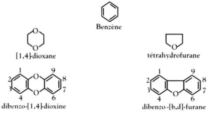 Figure 1.1 : Structures chimiques et numérotation des dioxines