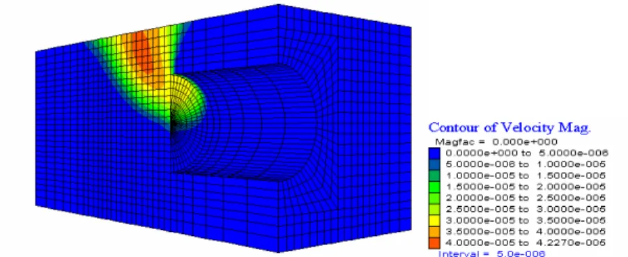 FIG. 7.  Displacement velocity field, blow out case, C/D = 0,5