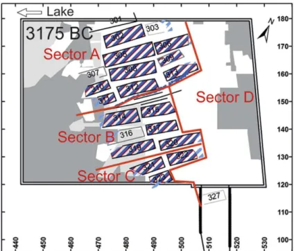 Figure 17 : Localisation des quatre secteurs identifiés sur le site de Zurich-Parkhaus Opéra (d’après Bleicher &amp; 